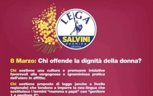 Il coordinatore della Lega a Crotone scrive che migranti e gay offendono la dignità delle donne