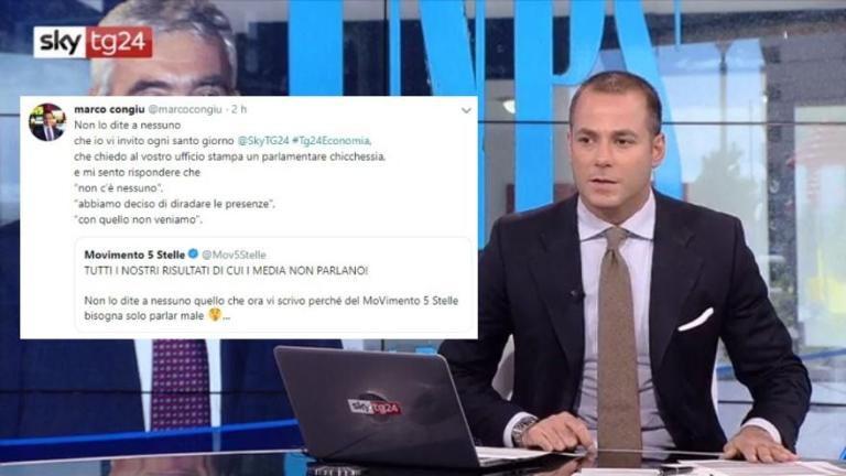 Il M5S si lamenta dei media che non parlano con loro e il giornalista di Sky replica: «Vi invito e dite di no»