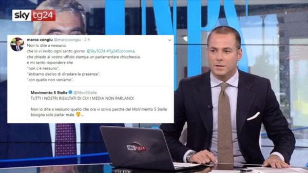 Il M5S si lamenta dei media che non parlano con loro e il giornalista di Sky replica: «Vi invito e dite di no»