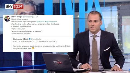 Il M5S si lamenta dei media che non parlano con loro e il giornalista di Sky replica: «Vi invito e dite di no» article-post