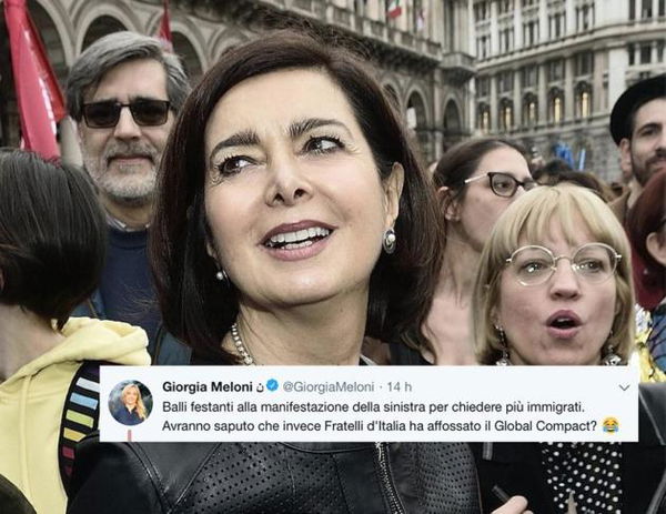 Meloni prende in giro la manifestazione di Milano e Laura Boldrini la blasta