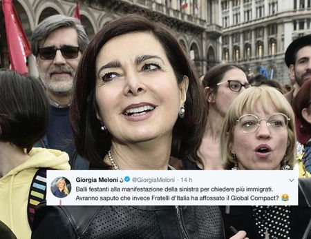 Meloni prende in giro la manifestazione di Milano e Laura Boldrini la blasta article-post