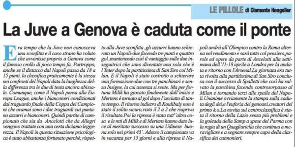 «La Juve a Genova è caduta come il ponte», il vergognoso titolo su Il Roma