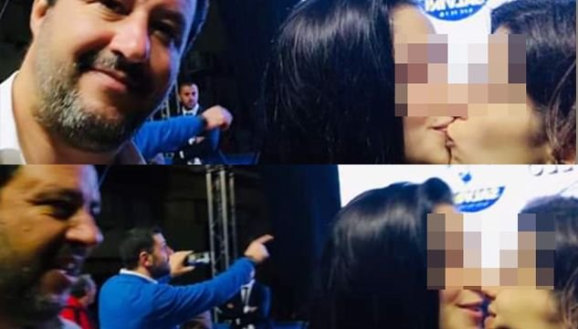 L’espressione di Matteo Salvini quando si accorge del bacio saffico tra Gaia e Matilde