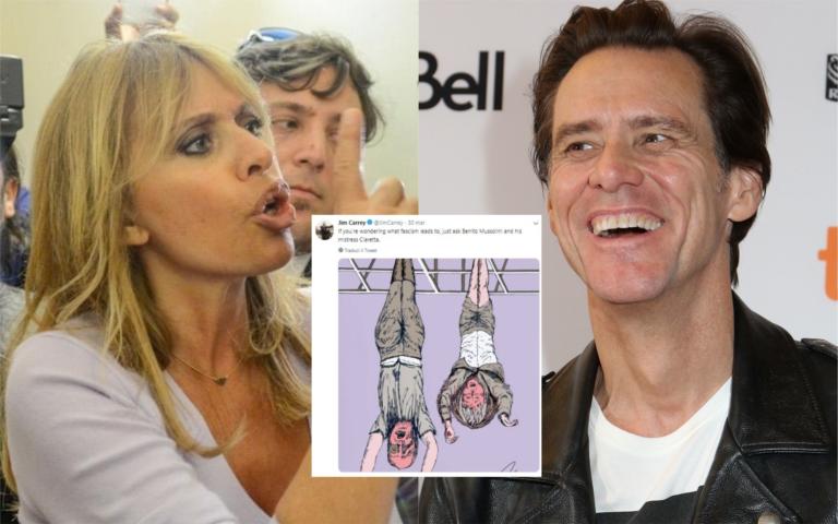 Jim Carrey ad Alessandra Mussolini: «Se vuole può capovolgere la vignetta. Il nonno salta di gioia»