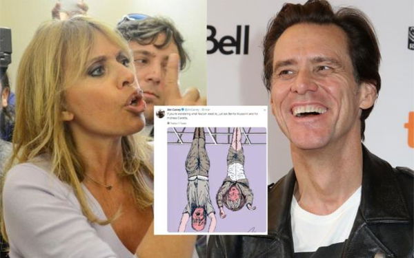 Jim Carrey ad Alessandra Mussolini: «Se vuole può capovolgere la vignetta. Il nonno salta di gioia» | VIDEO