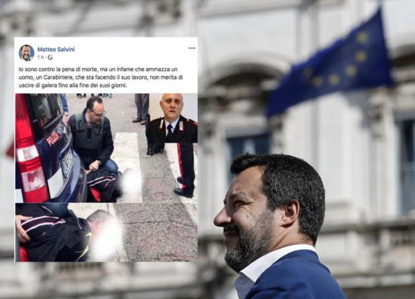 Salvini mostra il volto dell’uomo che ha ucciso il carabiniere a Cagnano Varano