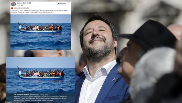 Salvini usa una foto fake per parlare dei «famosi 20 che stavano affondando» e salvati dalla Libia