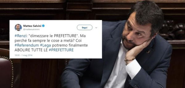 Matteo Salvini vuole aumentare i poteri delle prefetture, ma nel 2014 voleva chiuderle tutte