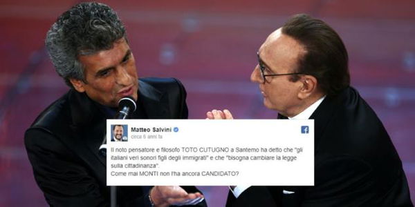 Toto Cutugno sceglie Salvini, ma nel 2013 il leghista lo dava in pasto alla gogna mediatica