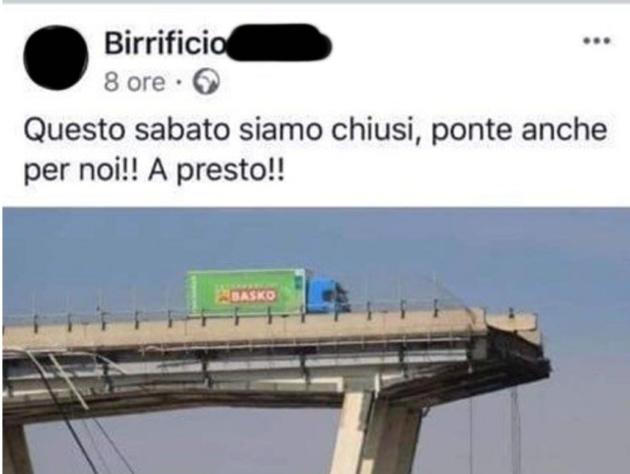 Il birrificio che annuncia il ponte festivo con la foto del Morandi article-post