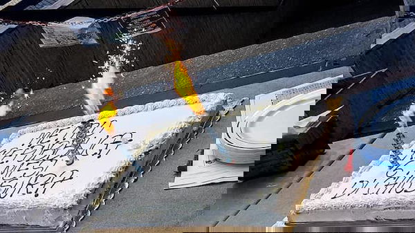 La torta per festeggiare i sei mesi di chiusura della stazione metro Repubblica di Roma