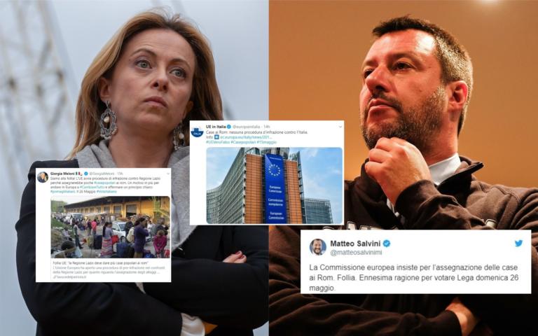 Salvini e Meloni condividono la bufala sovranista sulla procedura di infrazione per le «poche case ai rom»