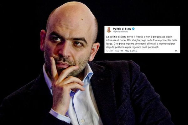 Roberto Saviano contro Salvini. «Le sue parole ambigue», e gli risponde la Polizia