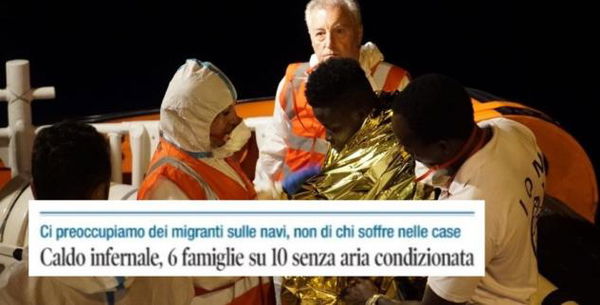 Secondo Libero non bisogna pensare ai migranti, ma agli italiani senza aria condizionata