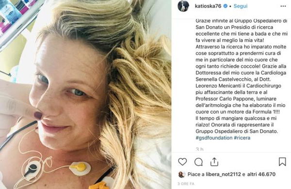 Katia Follesa e il ricovero in ospedale: «Ora il mio cuore avrà un ritmo da Formula Uno»