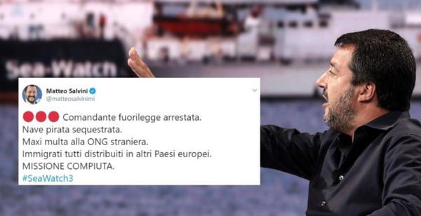 Sea Watch 3: Salvini twitta «Missione compiuta», ma non è stata rispettata nessuna sua indicazione