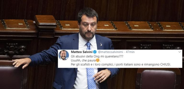 Salvini sbeffeggia Sea Watch: «Uuuhh, che paura. Mi querelano». L’ultima volta, però, usufruì dell’immunità