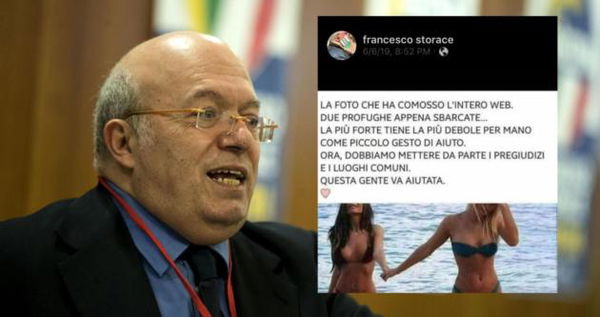 Il post provocatorio di Storace sui profughi con le ragazze in costume
