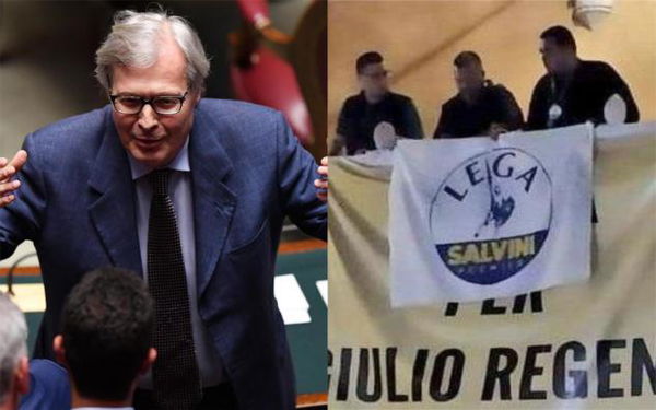 Sgarbi scrive che a Ferrara il nome di Giulio Regeni è stato «accompagnato» e non coperto dalla bandiera della Lega