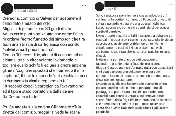«Io, Ultras e Casapound»: Spunta la rivendicazione di uno dei violenti a Cremona, poi si rimangia tutto