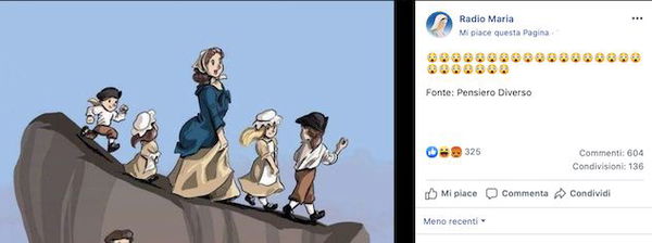 Secondo la vignetta di Radio Maria, le mamme stanno diventando “gattare” con il pizzetto