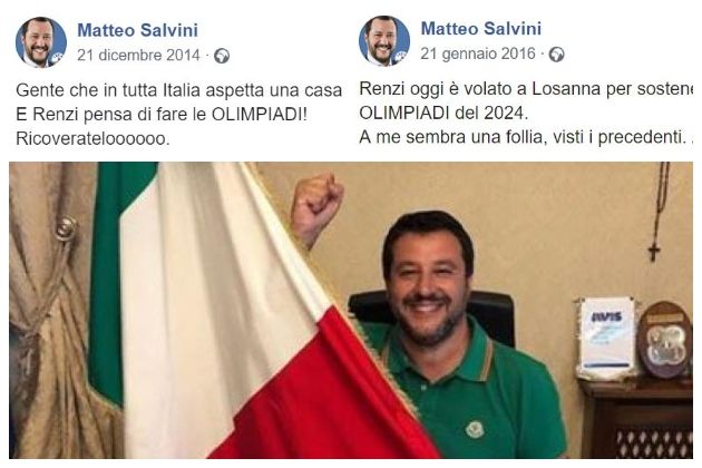 Quando Salvini pensava che le Olimpiadi a Roma fossero «roba da matti»