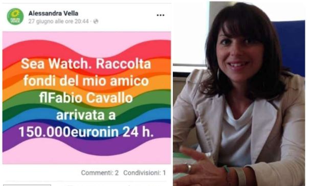 L’improbabile screenshot di Alessandra Vella che sostiene Sea Watch (con il logo di Europa Verde)