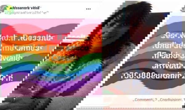 L’improbabile screenshot di Alessandra Vella che sostiene Sea Watch (con il logo di Europa Verde)
