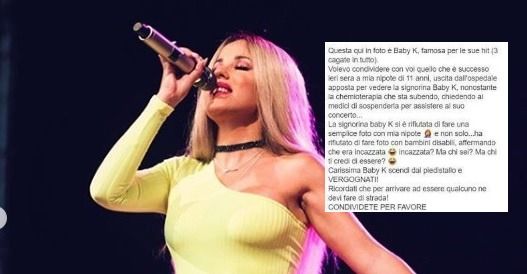 Baby K accusata sui social: si sarebbe rifiutata di farsi fotografare con una bambina malata