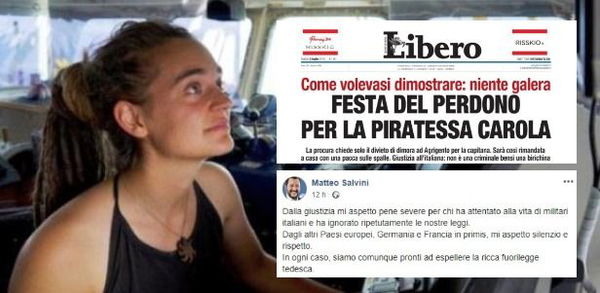 Libero si indigna perché Carola Rackete sarà ‘solo’ cacciata. Ma è Salvini che parla di espulsione