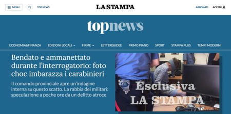La foto di Gabriel Hjorth bendato e ammanettato nel comando dei carabinieri, pubblicata dai giornali article-post