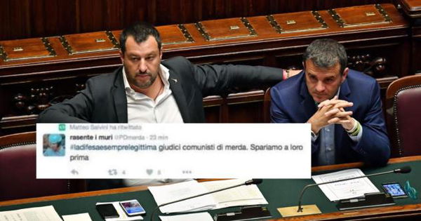 La mezza bufala di Salvini che ritwitta «Giudici comunisti di mer*a, spariamo prima a loro»