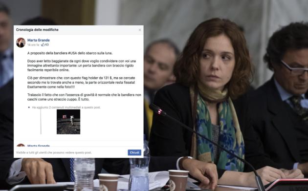Marta Grande scrive che non c'è gravità sulla Luna e poi modifica il post