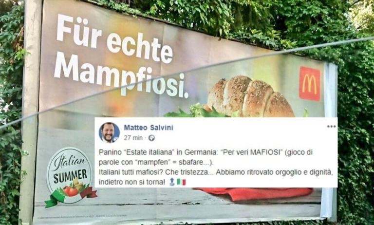 McDonald’s in Austria fa una vergognosa pubblicità sui panini italiani «per veri mafiosi», ma Salvini attacca la Germania