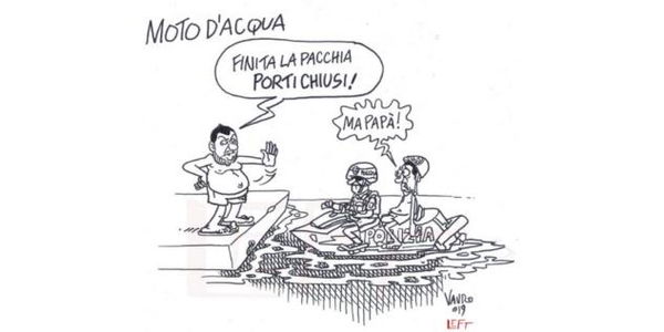 La vignetta di Vauro sulla storia del figlio di Salvini sulla moto d’acqua della Polizia