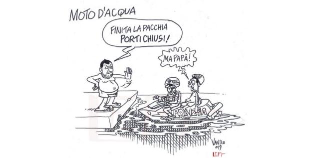 La vignetta di Vauro sulla storia del figlio di Salvini sulla moto d’acqua della Polizia article-post