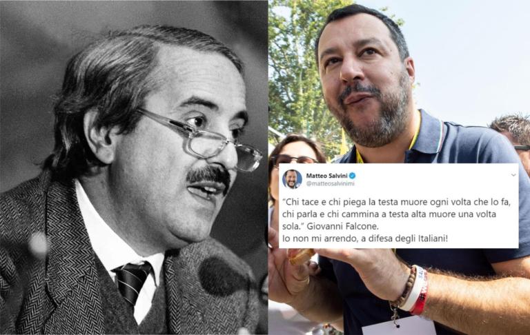 Salvini si sente «solo» e cita Giovanni Falcone per fare propaganda anti-migranti e anti-Ong