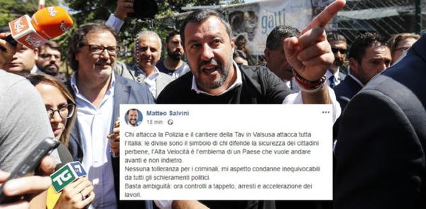 Dopo gli scontri, Salvini chiede un’accelerazione dei lavori Tav. E ai 5 Stelle: «Basta ambiguità»