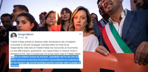Giorgia Meloni tira fuori Bibbiano anche per condannare il suo consigliere di Vercelli article-post