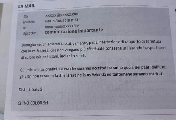 Il caso della mail di Brescia: «No alle consegne con fattorini di colore»