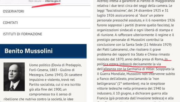 La biografia di Mussolini sul sito del ministero dell’Interno è senza le leggi razziali
