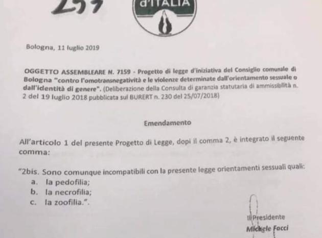 L’emendamento di Fratelli d’Italia che paragona l’omosessualità alla «pedofilia, zoofilia, necrofilia» article-post