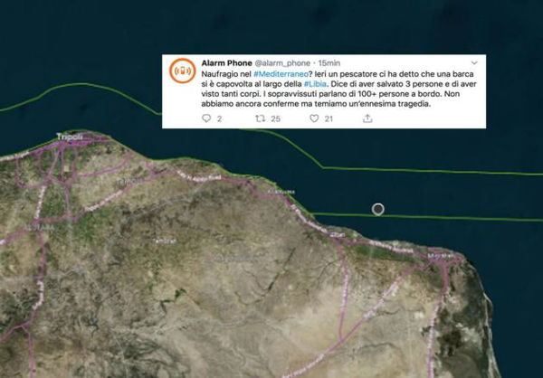 Alarm Phone parla di un possibile naufragio con 100 persone a bordo
