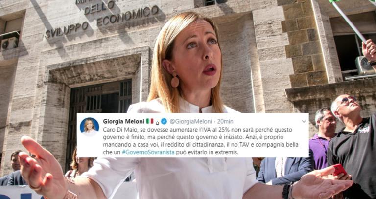 Giorgia Meloni dice che sarà lei a salvare l’Italia dall’aumento dell’Iva