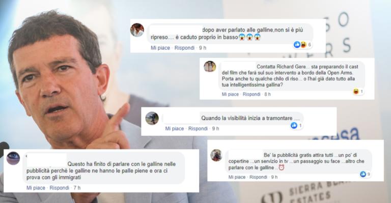 Banderas come Gere e piovono gli insulti: «Dopo le galline ci prova con gli immigrati»