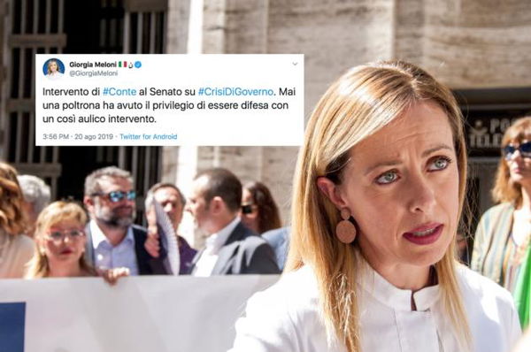 Giorgia Meloni fraintende Conte: «Difende poltrona con intervento aulico». Ma il premier si dimetterà