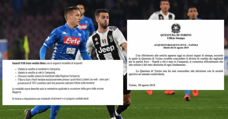 La Juve vieta la trasferta ai tifosi del Napoli nati in Campania, ma la Questura di Torino si dissocia