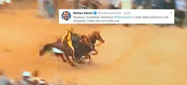 Secondo Salvini, il Palio di Siena è il simbolo «dell’Italia che non molla mai»
