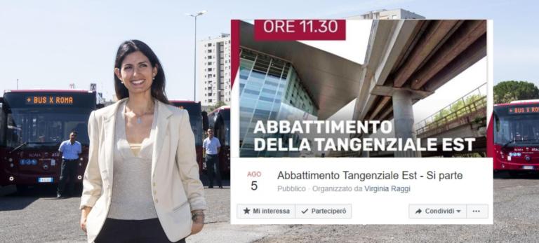 Virginia Raggi crea un evento Facebook per l’abbattimento Tangenziale Est